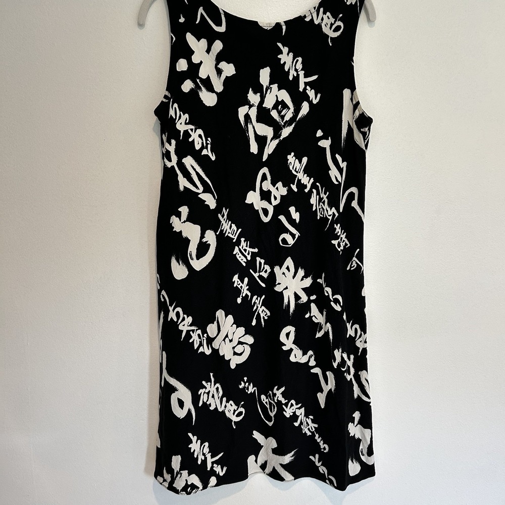 Vintage Tori Richard‎ Dress Hawaiian Aloha Sleeveless Black White Knee Length M - Picture 2 of 6